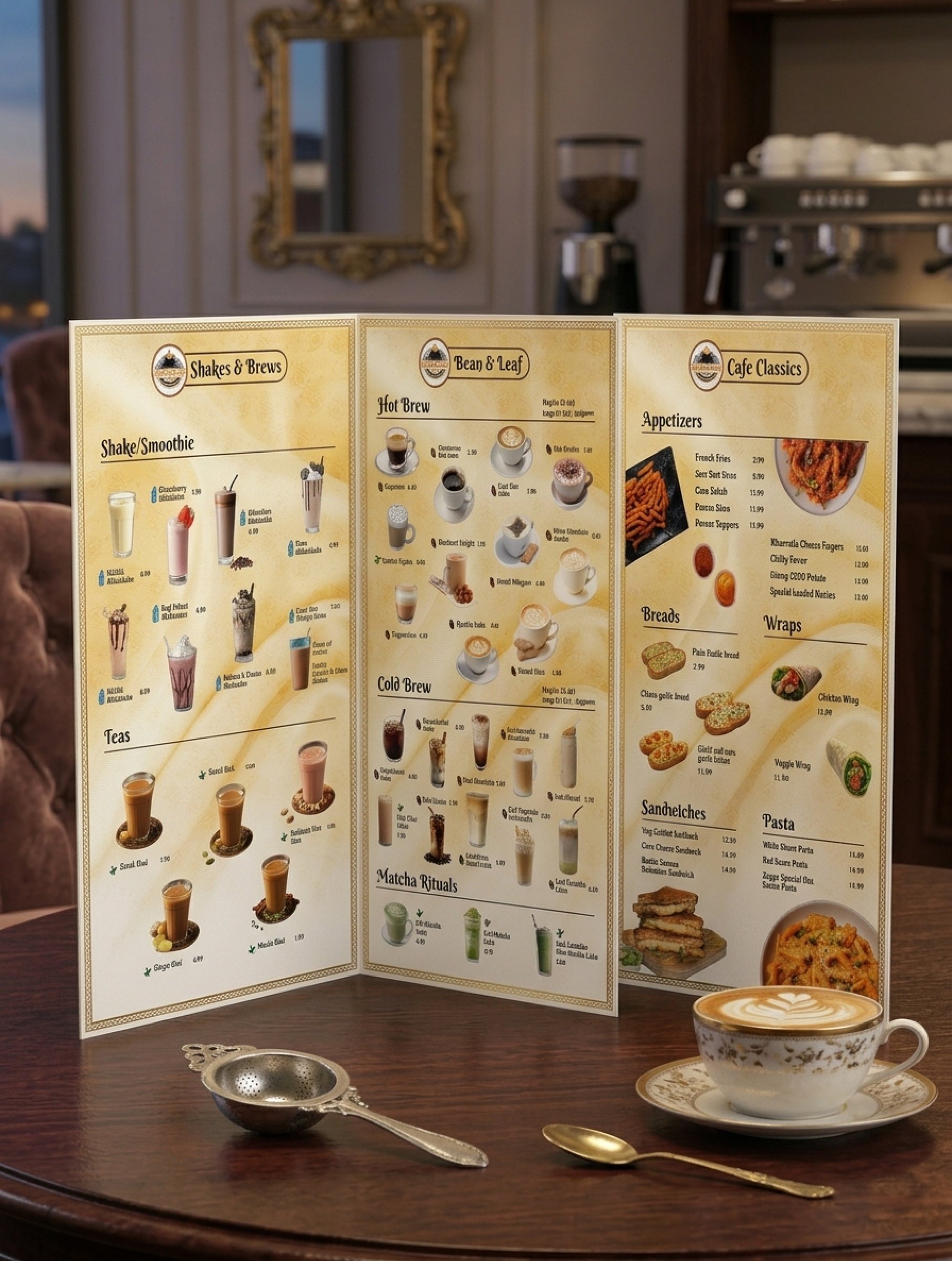 Tri-fold cafe menu design